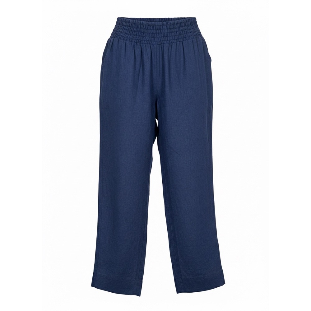 NEW Land n Sea Navy Blue Linen Blend Smocked Waist Wide Leg Pants 1X - AC‎